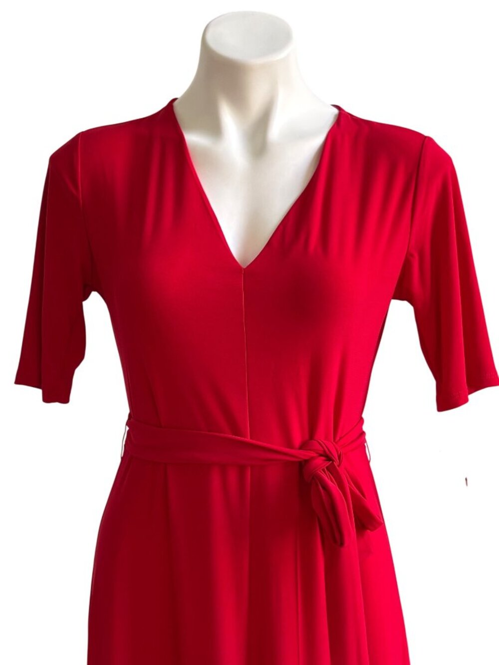 MSK NWT $69 Womens Red Jersey V-Neck Midi Dress With Belt Size S - Picture 3 of 10